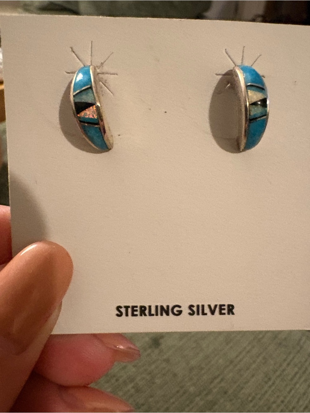 Sterling Silver Turquoise Inlay Crescent Stud Earrings